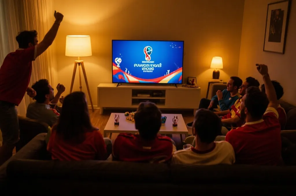 球迷注视着抽签仪式的电视屏幕